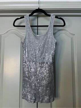 Charlotte Russe Silver Sequin Long Tank Top | Y2K Party Club Sparkle Top